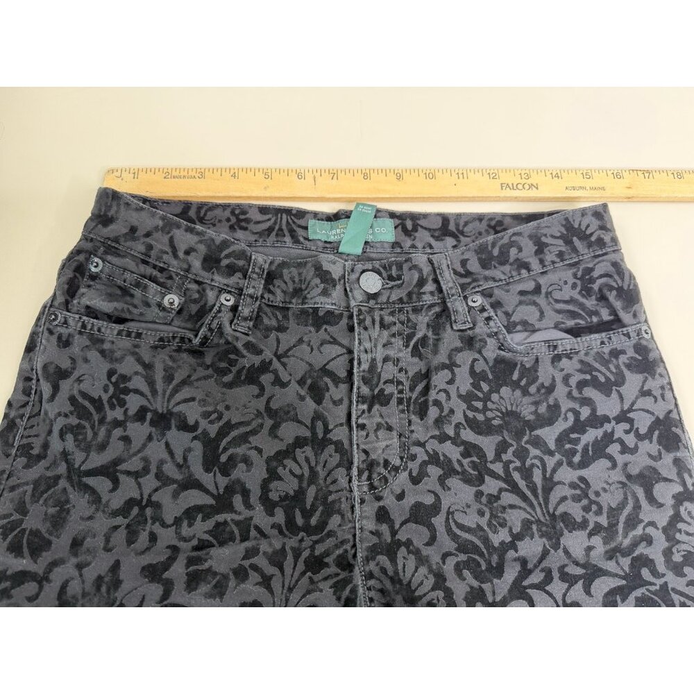 Lauren Ralph Lauren Sz 8 (Actual 30x30) Velvet Floral Pants Straight Stretch EUC - Picture 7 of 11